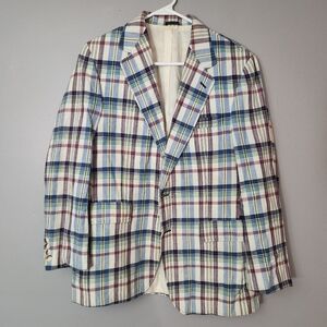 vintage men's plaid blazer jacket size Medium linen The Man's Shop Lord & Taylor